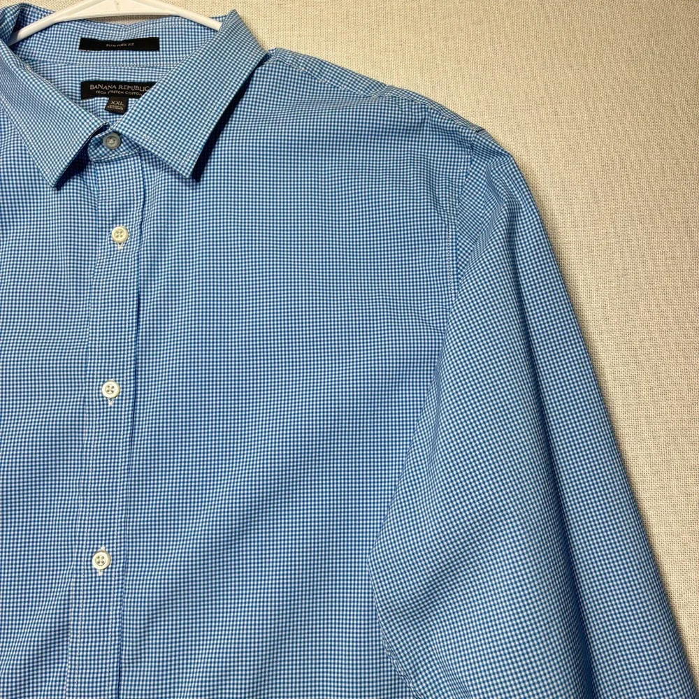 Banana Republic Mens Slim Flex Fit Tech Stretch Cotton Gingham Dress Shirt XXL‎